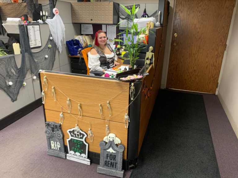 Office decorated for Halloween